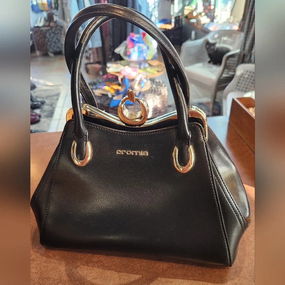 Cromia Italian Black Leather Bag - Picture 1 of 11